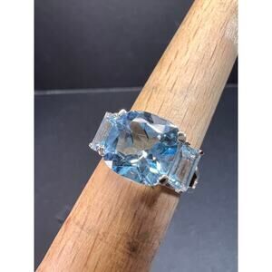 Vintage sky and Swiss blue topaz sterling silver ring size 7